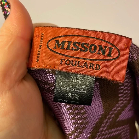 Missoni Foulard Vintage Knit Purple Brown Striped Chevron Scarf - Picture 4 of 11